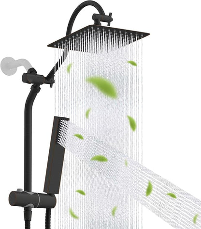 Hibbent 10'' Rainfall Shower Head with 4-Spray Handheld, Oil Rubbed Bronze | cUPC Certified High Pressure Showerhead Combo, 12'' Adjustable Extension Arm, Extension Bar, Easy Reach Holder, 71'' Hose