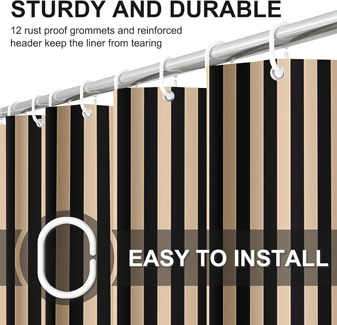 Modern Striped Shower Curtain 72x72 Inch,Elegant Art Bathroom Decor | Vertical Beige and Black Lines Bathroom Decor,Include Hooks,Waterproof Polyester Fabric,Abstract Geometric Shower Curtain