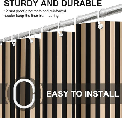 Modern Striped Shower Curtain 72x72 Inch,Elegant Art Bathroom Decor | Vertical Beige and Black Lines Bathroom Decor,Include Hooks,Waterproof Polyester Fabric,Abstract Geometric Shower Curtain
