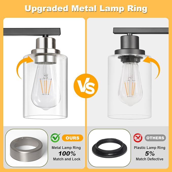 Unicozin Modern Bathroom Light Fixtures, 4 Light Vanity Lights Over Mirror, Black and Brushed Nickel Wall Lamp with Clear Glass for Living Room Cabinet Bedroom Porch