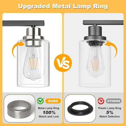 Unicozin Modern Bathroom Light Fixtures, 4 Light Vanity Lights Over Mirror, Black and Brushed Nickel Wall Lamp with Clear Glass for Living Room Cabinet Bedroom Porch
