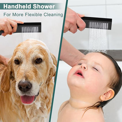 Shower System Shower Faucet Set, STARBATH 12"+6" Ceiling Mount Rain Shower Head and Handheld Spray for Two Person, Rainfall Shower System with Diverter Valve and Trim Kit Complete，Matte Black