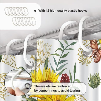 AWERT Vibrant Sunflower Shower Curtain for Bathroom,Waterproof Fabric Plants Shower Curtain with Hooks 72x84 inch