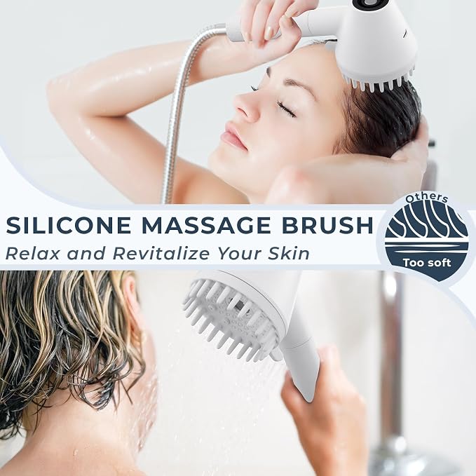 2026 Magnetic Filtered Shower Head with Handheld– High Pressure Showerhead with Power Wash Mode, Chlorine Removal, Massage Brush, Pressure Adjustable, One-Touch Pause (White)