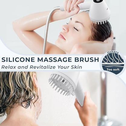 2026 Magnetic Filtered Shower Head with Handheld– High Pressure Showerhead with Power Wash Mode, Chlorine Removal, Massage Brush, Pressure Adjustable, One-Touch Pause (White)
