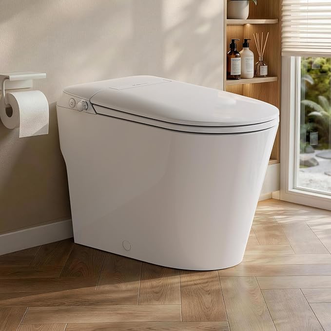 Non-Electric Bidet Toilet, One Piece Elongated Smart Toilet with Air Pressure-Assisted Flush, ADA Comfort Height, Foot Kick & Side Button Flush, 1.0 GPF, 12" Rough-In
