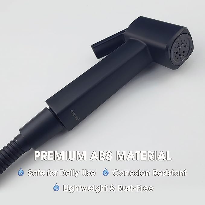 Handheld Bidet Sprayer for Toilet, Lockable Push Button, High Pressure Bathroom Sprayer, Cloth Diaper & Personal Hygiene Sprayer, Tank Mount No-Drill Install, Stainless Hose Set, Black Color