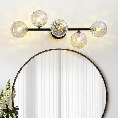 Black Bathroom Vanity Light Fixtures: Modern Wall Scones With Stained Glass Shades - Globe Makeup Lighting Fixture over Mirror - Brass Ball Powder Room Vanities Lights for Bathroom Bulbs not Included