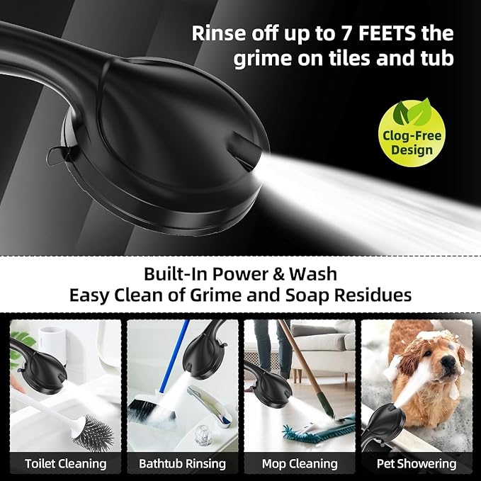 BESAQUO Shower Head, 9 Settings High Pressure shower head with handheld, Built-in Pause Mode & Power Wash, Non-Clogging Nozzles, 6ft Hose,Bracket (Matte Black)