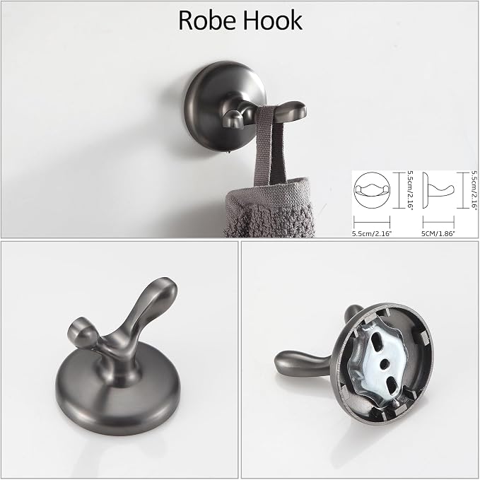 BGL Bathroom Hardware Set Grey Electroplating 4-Piece Bathroom Accessories Set Wall Mounted Adjustable Towel Bar Robe Hook Toilet Paper Holder Towel Ring Glossy Grey