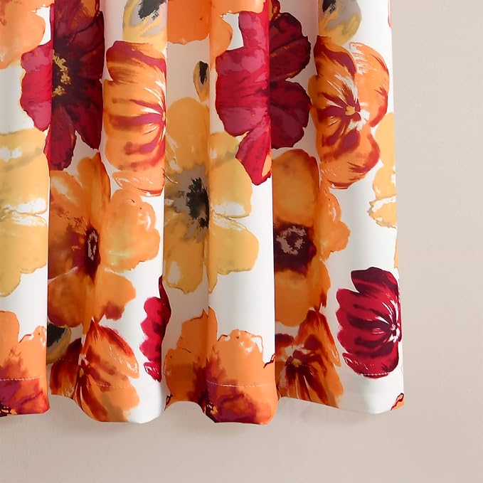Lush Decor Leah Light Filtering Window Curtain Panels, Pair, 52" W x 63" L, Red & Orange - Floral Drapes for Bedroom - Orange Curtains - Farmhouse Decor