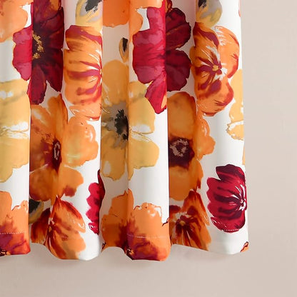 Lush Decor Leah Light Filtering Window Curtain Panels, Pair, 52" W x 63" L, Red & Orange - Floral Drapes for Bedroom - Orange Curtains - Farmhouse Decor