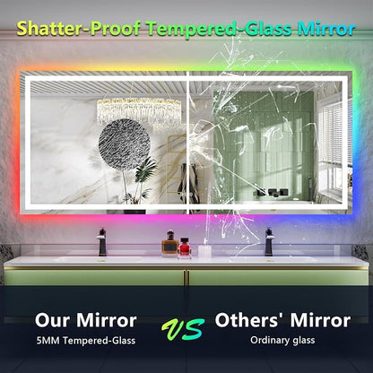 68x38 LED Bathroom Mirror with Lights, RGB Backlit Lighted Mirror | Backlit and Front Light, Anti-Fog, 3 Color Dimmable, Memory, Tempered Glass, IP54 Waterproof, UL Listed