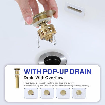 Bathroom Faucet with Sprayer, Brushed Gold Single Hole with Pop-Up Drain | Kablle Single Handle Pull Out 1 or 3 Hole Laundry Bar Basin Faucet with Deck Plate, KBL-7002BG-CL