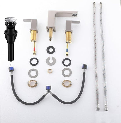 VC CUCINE Brushed Nickel 3 Hole Bathroom Faucet, 2 Handles, 8 Inch, Modern Vanity Sink Faucet with Drain and Supply Lines