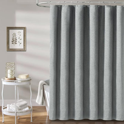 60x72 Linen Textured Waterproof Fabric Shower Curtain Set, Grey/Gray | Narrow Size, 230GSM Polyester, Heavy Duty Cloth, Weighted Hem, 10 Plastic Hooks, Modern Luxury Hotel Style, Machine Washable