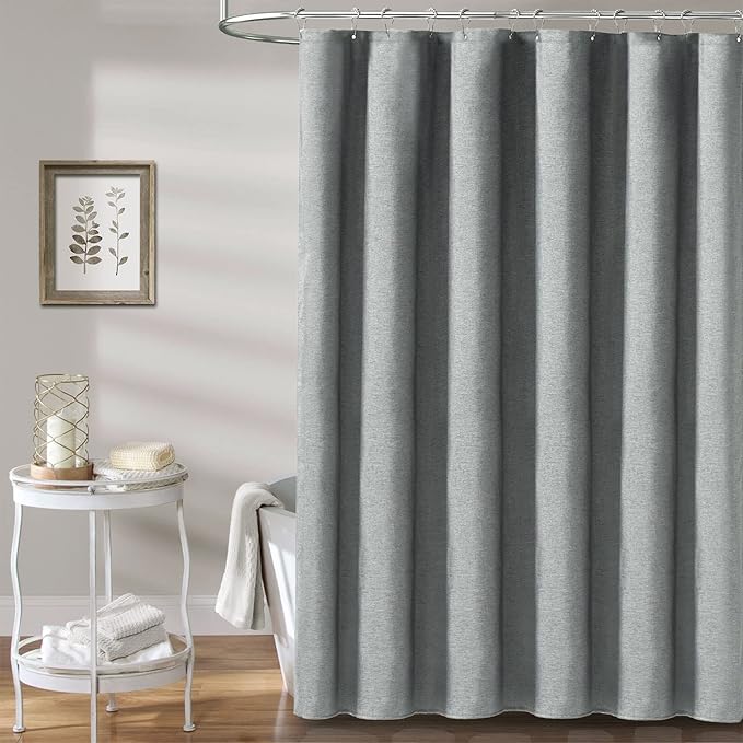 BTTN Grey Fabric Shower Curtain, 230GSM Linen Textured Heavy Duty Cloth Shower Curtain Set with Hooks, Waterproof Neutral Weighted Hotel Luxury Decorative Shower Curtains for Bathroom(Gray, W72xH72)