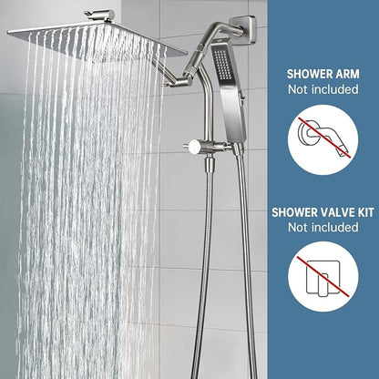 G-Promise 12 Inch All Metal Rain Shower Head with Handheld (Brushed Nickel) | Full Body Coverage, Pause Mode Diverter, Power Wash Mode Handheld, Suits Every Height, Easy to Install, Modern Bath Upgrade
