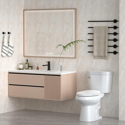 Two-Piece Toilets for Bathrooms, Comfort ADA Height 17.5", Round with Under-Locking Lid, Soft Close Seat, Powerful Flush 1.28 GPF