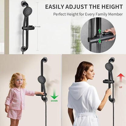 BRIGHT SHOWERS Slide Bar Shower Set with Handheld Shower Head, ADA-Compliant Stainless Steel Grab Bar, Adjustable Height and 69-Inch Hose, Oil Rubbed Bronze
