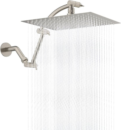 Hibbent All Metal 12'' Rain Shower Head, 16'' Extension Arm, Brushed Nickel | cUPC Certified High Pressure Rainfall Showerhead with Solid Brass Adjustable Shower Head Extension Arm, Fixed Showerheads