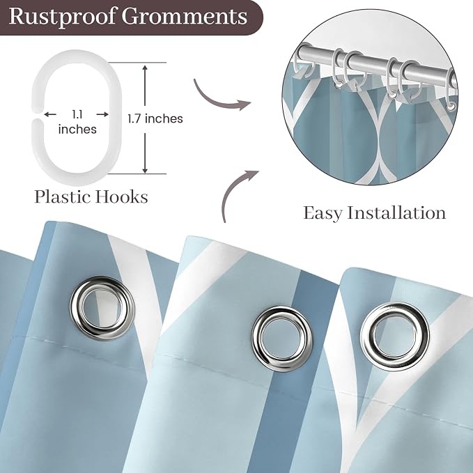 Gelbchu Geometric Shower Curtain for Bathroom, Light Blue, 72x72 Inch | with Hooks, Premium Polyester, Quick Dry, Water Repellent, Machine Washable, Rustproof Grommets, Modern Minimalist