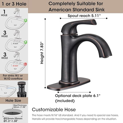 Bathroom Sink Faucet 1 Hole Oil Rubbed Bronze Bathroom Faucets | For Vanity One Hole Bathroom Faucet with Pop Up Drain & Deckplate Farmhouse