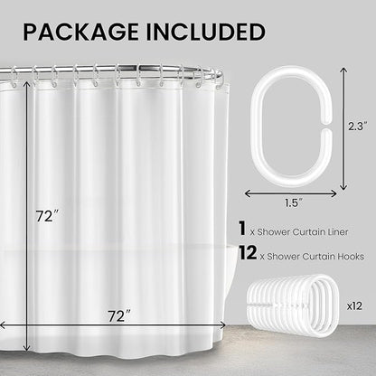 LiBa Bathroom Shower Curtain - Waterproof Plastic Shower Curtain Premium PEVA Non-Toxic with Rust Proof Grommets White 10G Heavy Duty Bathroom Accessories 72x72 (Pack of 2)