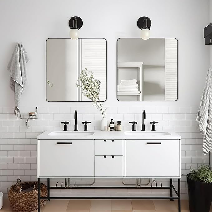 Black Bathroom Mirrors for Over Sink, 30x30 Inch Matte Black Mirror for Bathroom, Square Metal Vanity Mirror for Wall-Modern Clean Design with Superior Stainless Steel Frame