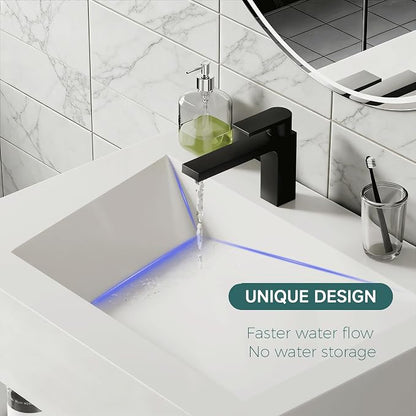 Wall-Mounted Resin Stone 24" Bathroom Sink, Seamless Integrated Vessel Sink with Sloped Design & Open Storage Shelf, Modern Floating Vanity for Bathrooms & Outdoor Spaces