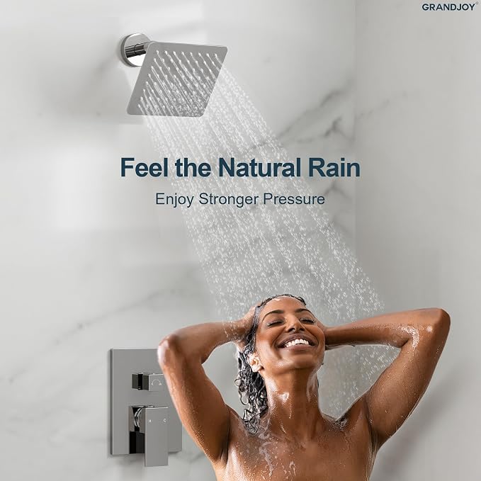 Wall Mount Shower System with Handheld Shower, Polished Chrome | 6-inch rain head, pressure-balanced brass valve, 2-function control and included 59-inch hose