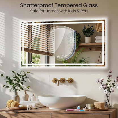 48x30 LED Bathroom Mirror with Anti-Fog, Backlit & Front Lights, Memory | Dimmable 3 Color CRI 95+ Shatterproof Tempered Glass ETL Listed for Safety Lighted Bathroom Vanity Mirror for Wall