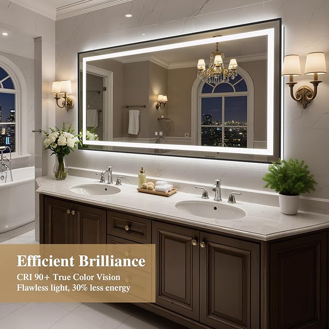 72X36 Inch LED Bathroom Mirror with Lights, Black Frame Frontlit+ Backlit Bathroom Vanity Mirror for Wall, Ultra-Clear Tempered Glass, Shatter-Proof, Anti-Fog and Memory Function, ETL Listed | Bathroom Vanity Mirror for Wall, Ultra-Clear Tempered Glass...