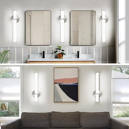 2-Pack 17.3” LED Vanity Light, 12W 1200LM 5000K Daylight Dimmable Bathroom Light Vertical or Horizontal, Modern Brushed Nickel Bathroom Led Wall Sconces, Energy Saving, for Mirror Living Room