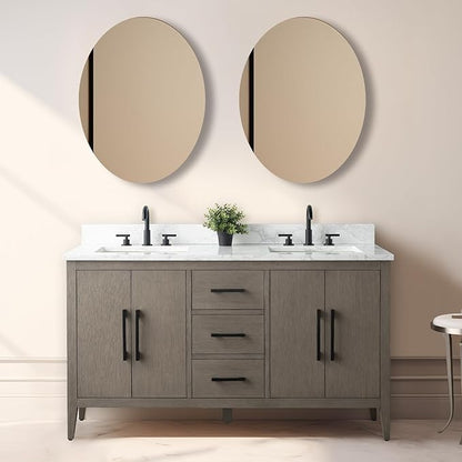 Vanity Art 60 inch Bathroom Vanity with Double Sink & Ceramic Top, Vanity Cabinet with Soft-Closing Doors, Drawers, Solid Wood Frame, Driftwood Gray, VA9060-DDG-MB1