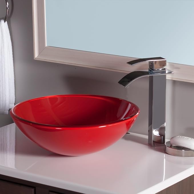ROSSO Glass Vessel Bathroom Sink, TIG-8305