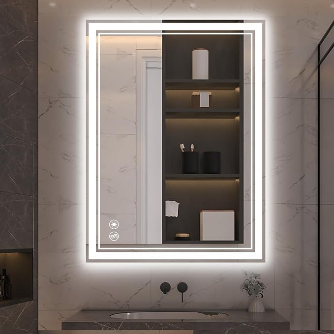 24“ x 32” LED Mirror for Bathroom LED Bathroom Mirror Anti-Fog Dimmable 3 Colors Bathroom Mirror with Lights Smart Mirror Memory Wall Mounted Front and Backlit Horizontal/Vertical