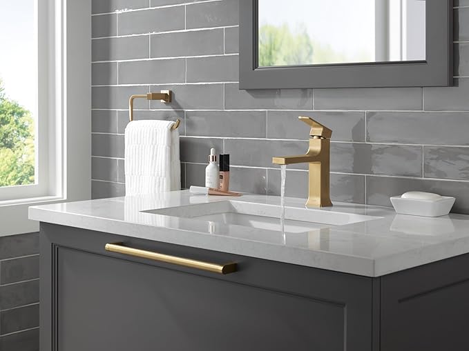 Delta Velum Brushed Gold Bathroom Faucet 1 Hole, Single Hole Bathroom Sink Faucet for Vanity, Metal Push-Pop Drain Assembly, Champagne Bronze 537-CZMPU-DST
