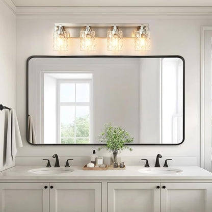 Modern Bathroom Lighting Fixtures Over Mirror, Vanity Lights for Bathroom, Wall Sconces with Clear Glass Shades, E26 Ceramic Socket, 4-Light 27.5-inch Brushed Nickel