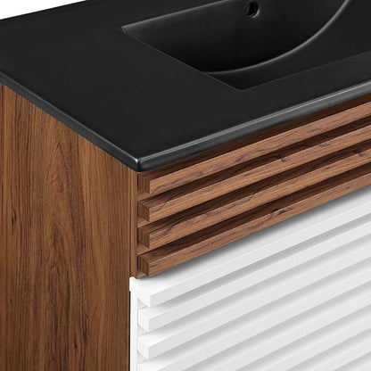 Modway Render 36" Bathroom Vanity in White Walnut Black