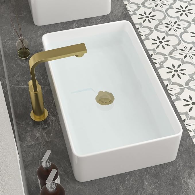 Mocoloo Bathroom Vessel Sink Rectangular 21"X14" Modern Rectangle Countertop Vessel Sink White Porcelain Ceramic Lavatory Vanity Sink Above Counter Basin