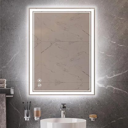 24 x 32” LED Mirror for Bathroom with Lights Anti-Fogging Dimmable 3 Colors LED Bathroom Mirror with Lights Memory Function Smart Mirror Touch Sensor Square Wall Mounted