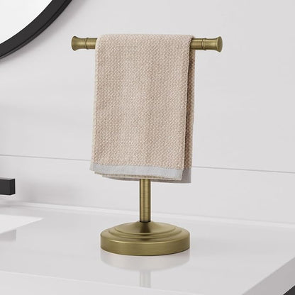 RUMOSE Antique Brass Hand Towel Holder Stand Countertop Towel Rack | 13 Inch Bathroom Kitchen Vanity T-Shape Towel Stand Free Standing Stainless Steel Towel Bar Towel Ring