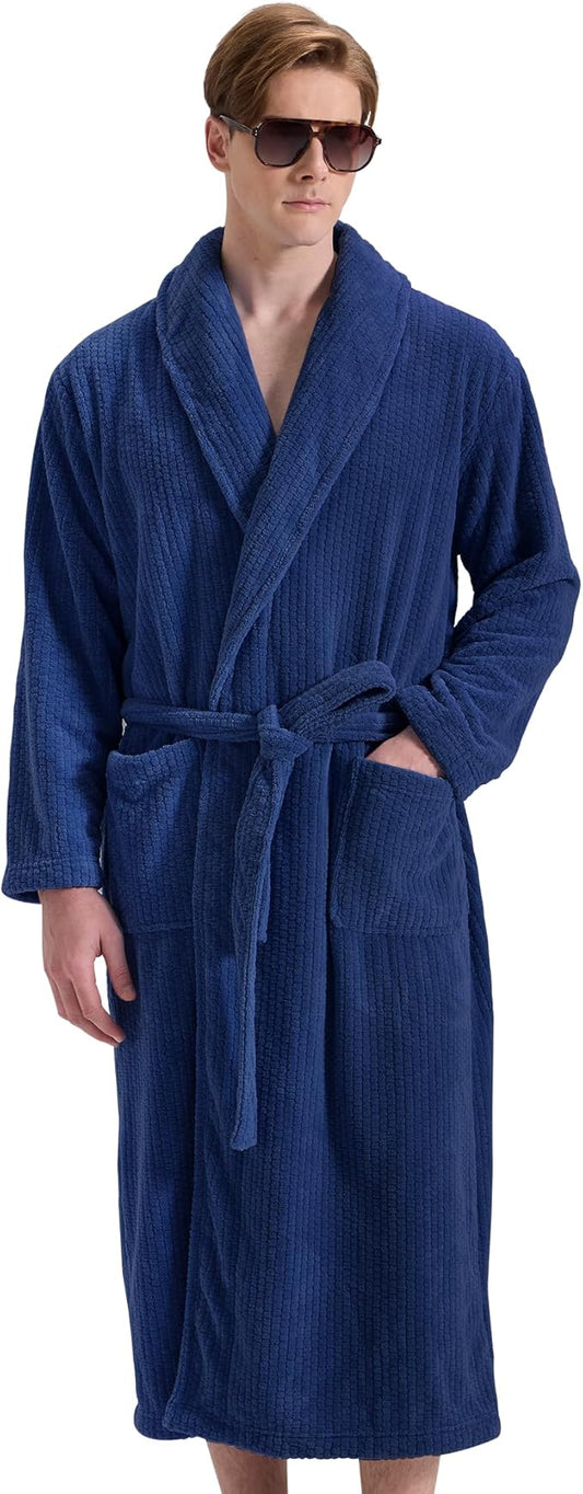 Men's Shawl Collar Bathrobe, Soft Long Towel Robe for Men - Super Absorbent Quick Dry yet Warm