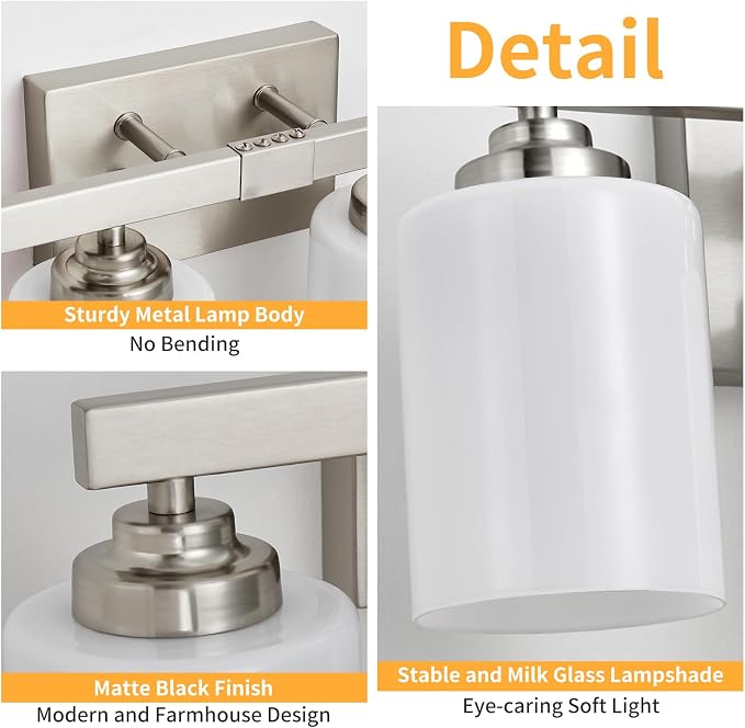 Bathroom Light Fixtures, Vanity Light Over Mirror Nickel 4-Light Fixture | Modern bathroom vanity light fixture with metal frame, ideal for mirrors, bedrooms and hallways. Fits E26 bulbs.