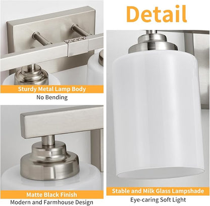 Bathroom Light Fixtures, Vanity Light Over Mirror Nickel 4-Light Fixture | Modern bathroom vanity light fixture with metal frame, ideal for mirrors, bedrooms and hallways. Fits E26 bulbs.