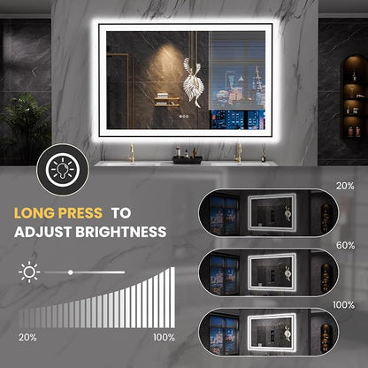 LOAAO 55"X36" LED Bathroom Mirror Black Framed | Anti-Fog, Dimmable, Memory Function, Tempered Glass, Lighted Vanity Mirror for Wall