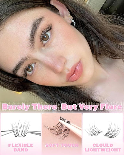 Natural Lash Clusters Short 8-10-12mm Cluster Eyelash Extensions 240Pcs Wispy Eyelash Clusters Venus Natural Individual Lashes with Clear Band for Lash Extensions Beginner Glasses Friendly