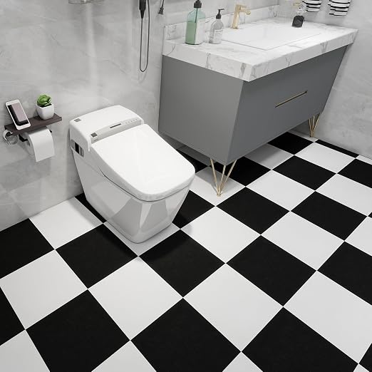 30-Pack 12"x12" Peel and Stick Floor Tiles Waterproof Self Adhesive Vinyl DIY Flooring for Bedroom, Bathroom, Kitchen, RV, Cover 30 Sq. Ft, Matte Black & White