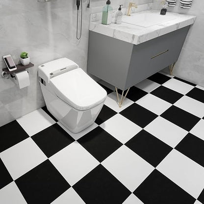 20-Pack 12"x12" Peel and Stick Floor Tiles Waterproof Self Adhesive Vinyl DIY Flooring for Bedroom, Bathroom, Kitchen, RV, Cover 20 Sq. Ft, Matte Black & White